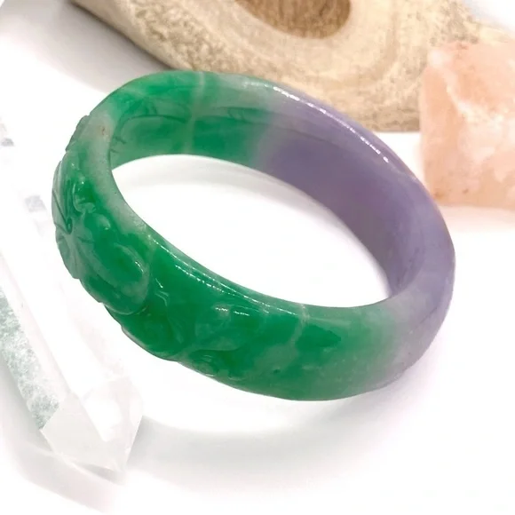 LAVENDER Multicolor Jadeite Jade Chinese Hand Carved 59mm Bangle Bracelet - Picture 2 of 5